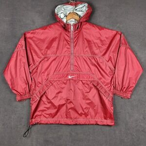 Vintage Nike 1/2 Zip Anorak Windbreaker Jacket Mens Medium Red Hood Pullover 90s